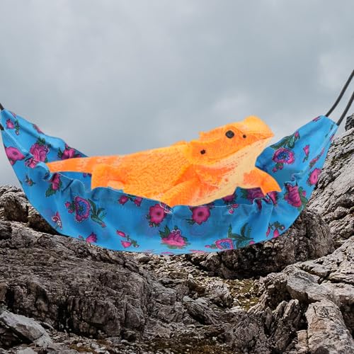 Bearded Dragon Hammock, Lizard Hammock with Suction Cups and Hooks, Bearded Dragon Tank Accessories, Reptile Lounger for Chameleon Geckos, Blue, 1 Set - color: Blue Floral