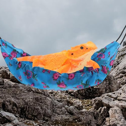 Bearded Dragon Hammock, Lizard Hammock with Suction Cups and Hooks, Bearded Dragon Tank Accessories, Reptile Lounger for Chameleon Geckos, Blue, 1 Set - color: Blue Floral