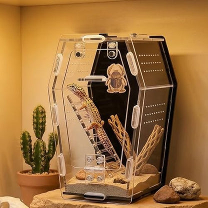 Clear Acrylic Reptile Enclosure with Magnetic Front Opening, Ventilated Small Pet Habitat and Breeding Box for Lizards, Geckos, Spiders, Insects and Amphibians, 7.09 x 3.94 x 2.68 Inches