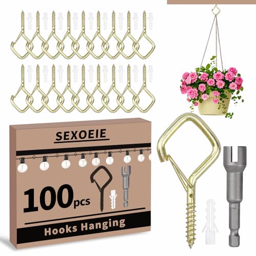 100 PCS Gold Eye Screw Hooks for Hanging Heavy Duty with Safety Buckle.Metal Ceiling Hooks for Hanging Plants Cup Wind Chime Bird Feeders Patio Lights At Indoor&Outdoor - color: Gold, size: 100Pcs