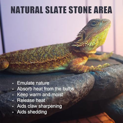 Large Bearded Dragon Basking Platform, Lizard, Snake or Reptile Hide with Heat Storage Slate Stone, 12.6x7x3.5 inch Oversized Gecko Hide Cave - size: L / 12.6x7x3.5 inch