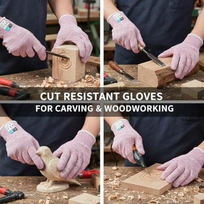 Level 5 Cut Resistant Gloves, Touch-Screen Protective Gloves,Food Grade Glove for Oyster Shucking, Meat Cutting, Knife Handling, Mandoline Slicing, Wood Carving (Pink, S) - color: Pink, size: Small