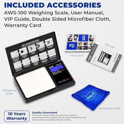 Series Digital Pocket Weight Scale, Stainless-Steel Backlit LCD 100g x 0.01g, (Black), AWS-100-Black - AMERICAN WEIGH SCALES - color: Black, size: 100g x 0.01g