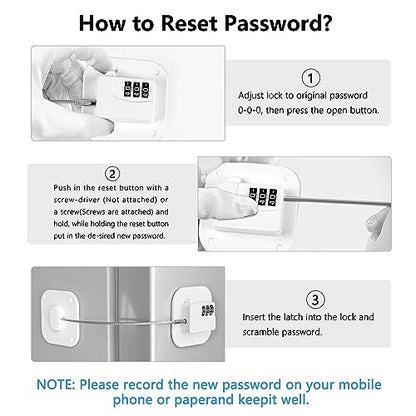 Refrigerator Lock, Heavy Duty Fridge Lock, Combination Lock for Refrigerator Cabinets, Drawers, Safety, Easy Install No Keys Needed (White-2Pack) - color: White-2Pack