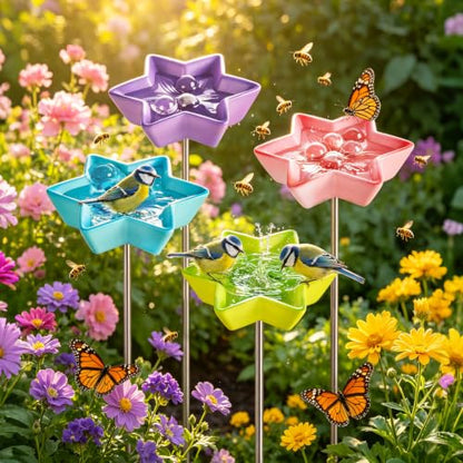 4 Pack Bee Watering Station, Resin Bee Feeder, Flower Design Butterfly Bath Bowl Drinking Cups for Pollinators Small Bird Outdoor Garden Yard Patio