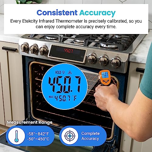 Etekcity Infrared Thermometer Laser Temperature Gun 774, Orange | Cooking, Pizza Oven, Griddle, BBQ, Meat, HVAC, Engine, Adjustable Emissivity, MAX Display, Surface Measurement - color: Orange, style: Classic