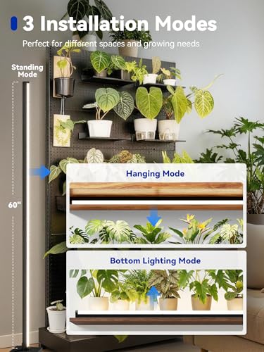 Vertical Grow Light for Indoor Plants, 60in LED Standing Lamp | 36W Full Spectrum Plant Lights with Auto Timer, 268 LEDs Dimming and 3 Light Modes for Wide Coverage Area in Indoor Gardens - size: 60 IN