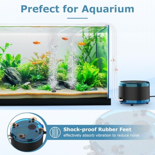 hygger Aquarium Air Pump Dual Outlet, Quiet Powerful Fish Tank Aerator 4W/8W, Adjustable Oxygen Pump with Air Stone, Bubbler for Fish Tank Up to 200 Gallon - size: 4W (Up to 120 Gallon)