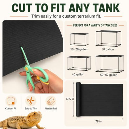 Arbitrary Cutting Terrarium Reptile Carpet, Reptile Mat, Bearded Dragon Tank Accessories Flooring, Bearded Dragon, Leopard Gecko Substrate, Snake,Tortoise Bedding Black 17.5“× 79”