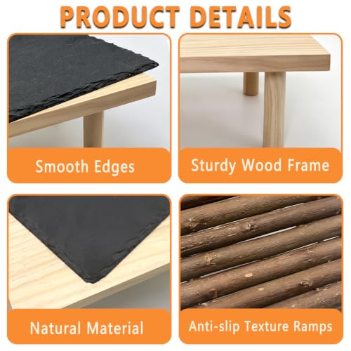 Bearded Dragon Basking Platform with Climbing Ramp,Reptile Basking Rock (L) | Wooden Lizard Resting Platform Basking Rock Slate,Leopard Gecko Hide Cave Tank Accessories for Tortoise Snake - size: L: 11.8" x 7.9" x 4.56"