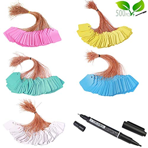 500pcs Waterproof Tags with String,Plastic Reusable Labels Hanging Marking Tags