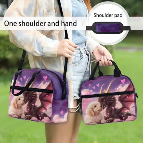 Dragon Lunch Box Girls Golden Retriever Lunch Bag Heart Insulated Lunch Box Outdoor Camping Lunchbox Picnic Lunchbox with Shoulder Straps Student Lunch Boxes - color: Dragon Golden Retriever