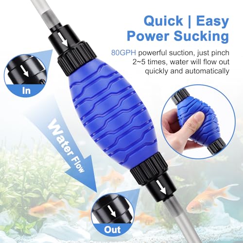 fishkeeper 4-in-1 Aquarium Siphon Gravel Cleaner, Quick & Strong Suction | Adjustable Water Flow and Length, Multifunction Fish Tank Vacuum Cleaning Kit for Water Changer, Sand Cleaner, Dirt Removal - size: Small
