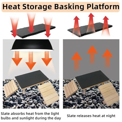 Wooden Bearded Dragon Platform Reptile Basking Platform with Slate Stone Tank Accessories for Leopard Gecko Lizard Turtle Snake (Large, 11.8 × 7.9 Inches)
