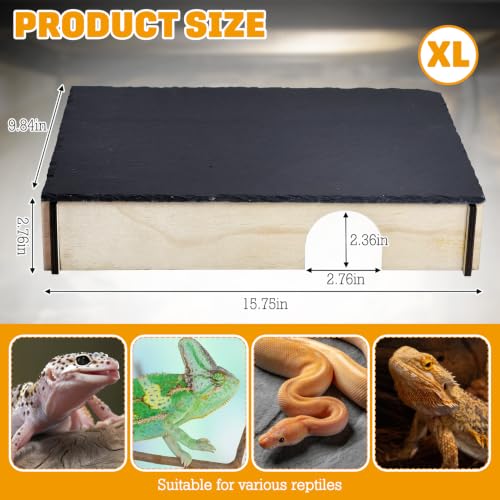 PINVNBY Large Bearded Dragon Basking Platform, Wooden Snake Hide, Ball Pythons Hide with Slate Rock, Leopard Gecko Tank Accessories for Crested Gecko Chameleon Turtles (XL: 15.7x9.84x2.76 inches) - size: XL: 15.7x9.84x2.76 inches