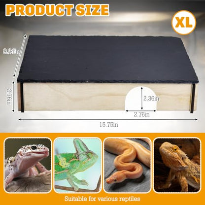 PINVNBY Large Bearded Dragon Basking Platform, Wooden Snake Hide, Ball Pythons Hide with Slate Rock, Leopard Gecko Tank Accessories for Crested Gecko Chameleon Turtles (XL: 15.7x9.84x2.76 inches) - size: XL: 15.7x9.84x2.76 inches