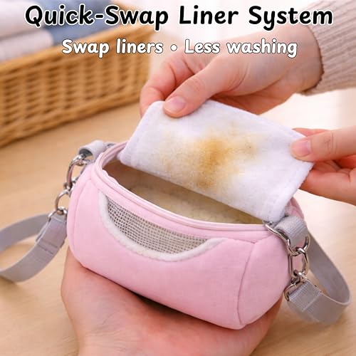 Dwarf Hamster Carrier Backpack Travel Bag, Dwarf Hamster Carry Pouch With Liner And Adjustable Lightweight Tether, Breathable Soft Outgoing Sleeping Travel Bag For Small Pets Squirrels Reptiles (Pink)