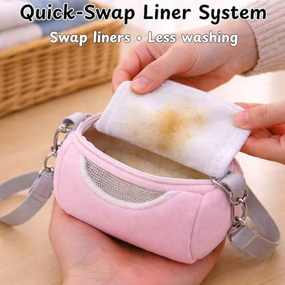 Dwarf Hamster Carrier Backpack Travel Bag, Dwarf Hamster Carry Pouch With Liner And Adjustable Lightweight Tether, Breathable Soft Outgoing Sleeping Travel Bag For Small Pets Squirrels Reptiles (Pink)