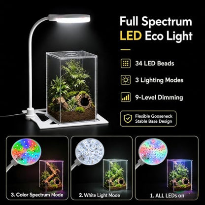 Jumping Spider Enclosure LED Light, 360 Degree Full Spectrum Reptile Enclosure Lights, Jumping Spider Enclosure Accessories for Potted Plants Succulents Miniature Landscape. (White) - color: White
