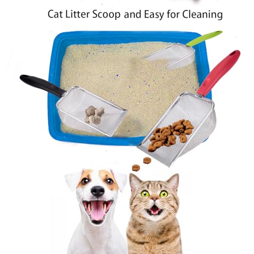 3PCS Cat Litter Scoop, Reptile Stainless Steel Fine Mesh,Litter Cleaner Corner Scoop Sand Sifter (Black-Green-Red) - color: Black-Green-Red