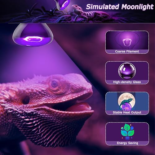 Reptile Moonlight Bulb,60W Soft Purple Night Light for Terrariums