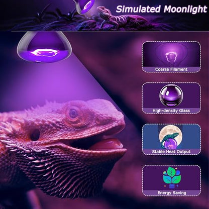 Reptile Moonlight Bulb,60W Soft Purple Night Light for Terrariums