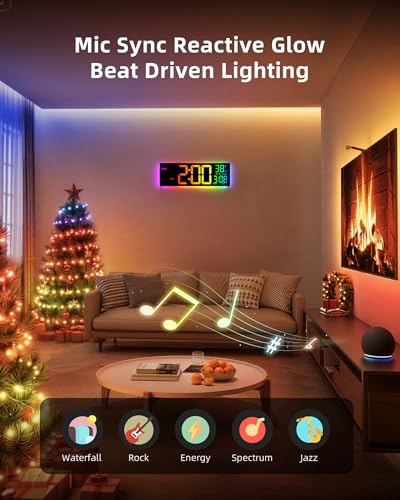 EASYERA Smart Digital Wall Clock App Control, 16.5” Large RGB Clock | DIY Color, LED Display, Auto DST, Plug-In, Music Sync | Classroom Home Gym Gaming