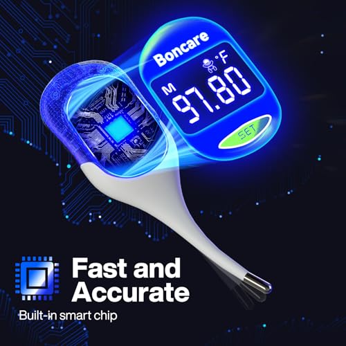 Boncare 9 Seconds Basal Body Thermometer for Ovulation (Rice-White) | Oral Thermometer for Adults and Kids - Accurate Rectal Thermometer, with Fever Alarm and Large Display