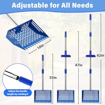Linidcoud Chicken Poop Scooper, 10 Inch Metal Long Handle Chicken Coop Sand Pooper Scooper & Rake Adjustable Length, Durable Dog Pooper Scooper for Yard Farm Coop Accessories(Blue) - color: Blue