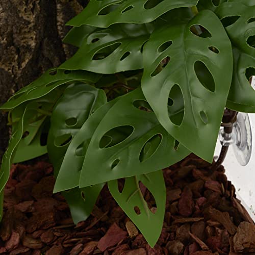 Fake Monstera Adansonii, Reptile Terrarium Suction Plants | For Gecko Snake Lizard Rainforest Habitat - color: Fake Swiss Cheese Plants Monstera Adansonii