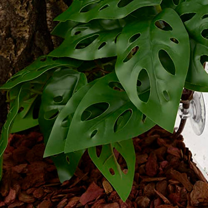 Fake Monstera Adansonii, Reptile Terrarium Suction Plants | For Gecko Snake Lizard Rainforest Habitat - color: Fake Swiss Cheese Plants Monstera Adansonii