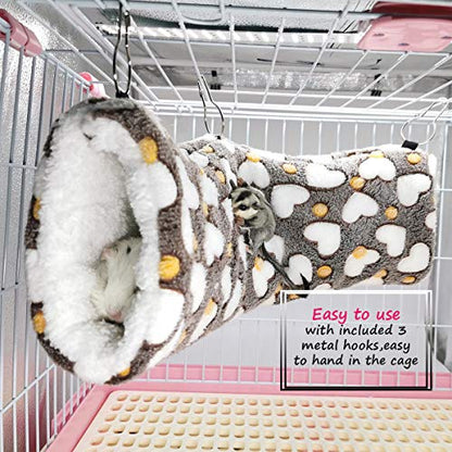 LEFTSTARER Guinea Pig Accessories Sugar Glider Cage Accessories Hamster Rat Toys Ferret Hammock Hanging Tunnel for Small Animals （Heart-Brown） - color: Brown