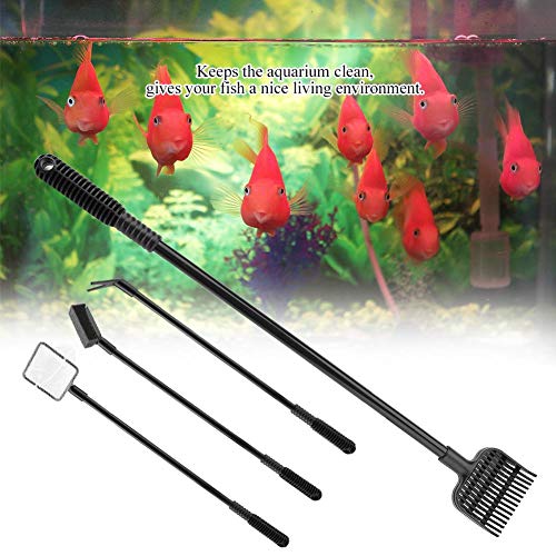 4 in 1 Portable Aquarium Cleaning Tool Set Long Handle Fish Cleaner Include Fish Net Shovel Sponge Brush Plant Fork