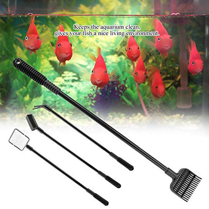 4 in 1 Portable Aquarium Cleaning Tool Set Long Handle Fish Cleaner Include Fish Net Shovel Sponge Brush Plant Fork