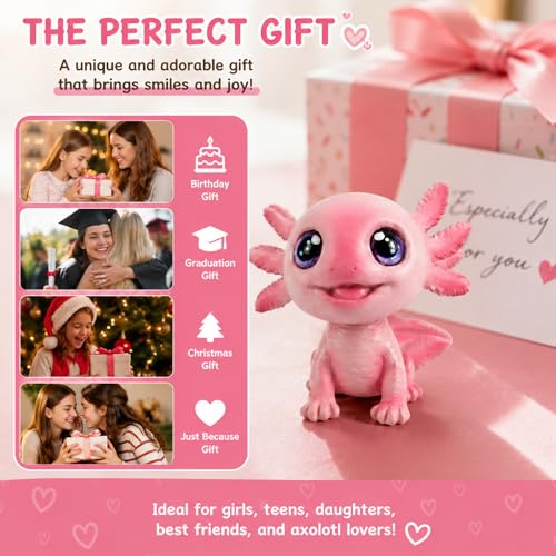 Axolotl Gifts for Girls, 6" Axolotl Figurine Bobblehead Cute Resin Desk Ornament for Home Office Garden Decor, Axolotl Gift for Women Men (Style-1)