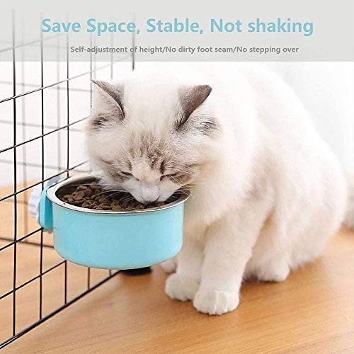Stainless Steel Removable Pet Food Bowl, Anti-overturn Water Feeder Container, Suitable for Small Dog/Cat/Rabbit, 2 Set of Crate Bowls, Easy to Install and Clean - color: (Round) Pink/Blue