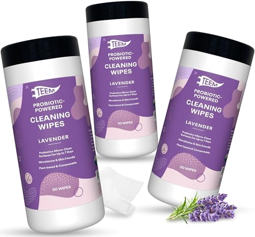 Probiotic Cleaning Wipes with Lavender Essential Oil, Microcleans Surfaces for up to 7 Days, Home Compostable & Biodegradable, All-Natural Multi Surface Wipes by SCD Probiotics, 90 Sheets (Pack of 3) | Microcleans Surfaces, Multi Surface Wipe, Home Compos