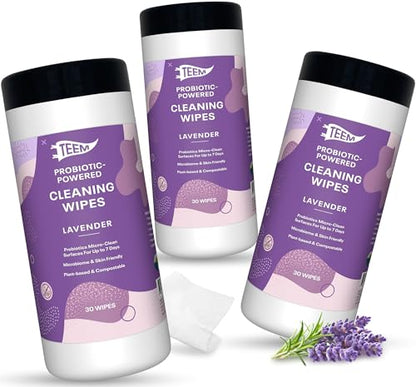 Probiotic Cleaning Wipes with Lavender Essential Oil, Microcleans Surfaces for up to 7 Days, Home Compostable & Biodegradable, All-Natural Multi Surface Wipes by SCD Probiotics, 90 Sheets (Pack of 3) | Microcleans Surfaces, Multi Surface Wipe, Home Compos