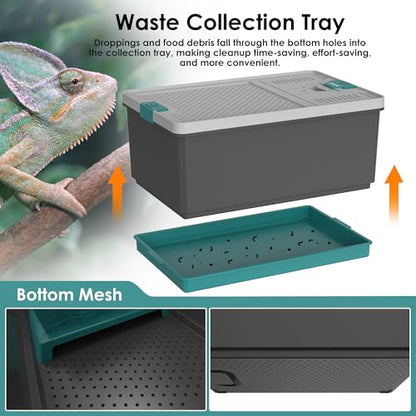 Self-Cleaning Reptile Feeder Insect Habitat with Escape-Proof Lid, Removable Climbing Frame, Water Sponge & Bug Spoon – Cricket/Roach Enclosure, Easy-Clean, Ventilated for Lizards, Frogs & Pets