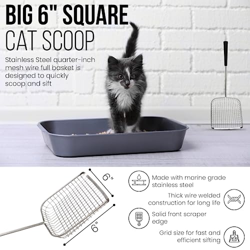 Sand Dipper Cat Poop Scooper & Chicken Poop Scooper - Rugged Big 6" Square Stainless Steel Long Handle for Home Kitty Litter Scoop & Farm Chicken Coop Scooper (Junior) - size: 6 - Junior