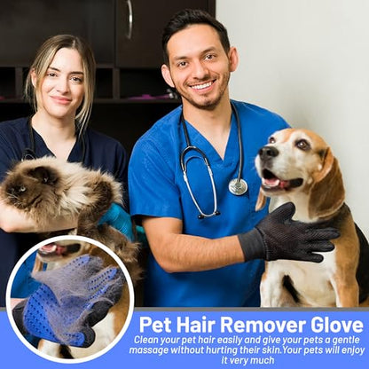 Upgrade Pet Grooming Gloves, Grooming Gloves for Dogs, Cats, Rabbits & Horses with Long and Short Hair, Efficient Pets Hair Remover Mittens - 1 Pair (Blue) - color: Blue