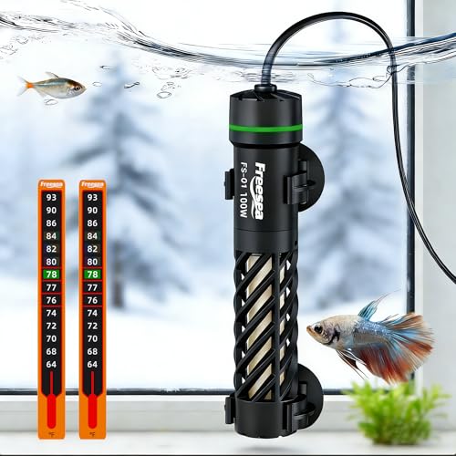 FREESEA Aquarium Heater for Fish Tank: Stable Temperature Maintains 78°F | 100W Worry-Free Heating via Dry Run Protection for 10-20 gal Betta Turtle & Saltwater Tank - size: 100W(10-20 Gallon)
