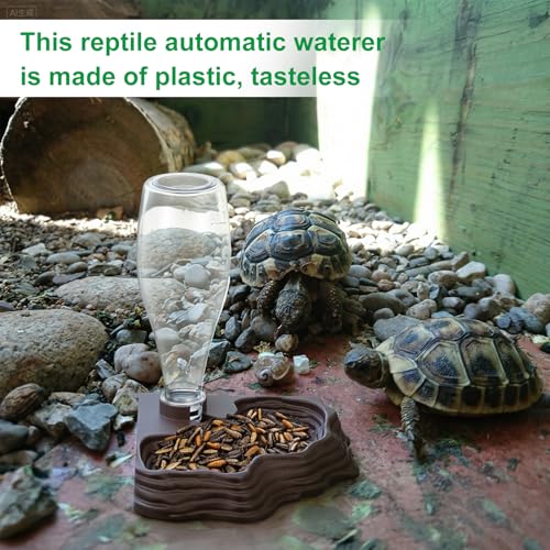 2 Pack Reptile Water Feeder Automatic Water Dispenser Waterer 13.5Oz Feeding Accessories Tank Lizards Waterer for Bearded Dragon Terrarium Turtle Tank Feeding Geckos Frog (Brown)