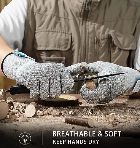 JDL Large Grey Cut Resistant Gloves with Touch Screen, Food Grade, ANSI A5, 3D Stretch Fit, Firm Grip, Suitable for Oyster Shucking, Meat Slicing, Kitchen Protection - color: Grey, size: Large