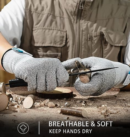 JDL Large Grey Cut Resistant Gloves with Touch Screen, Food Grade, ANSI A5, 3D Stretch Fit, Firm Grip, Suitable for Oyster Shucking, Meat Slicing, Kitchen Protection - color: Grey, size: Large