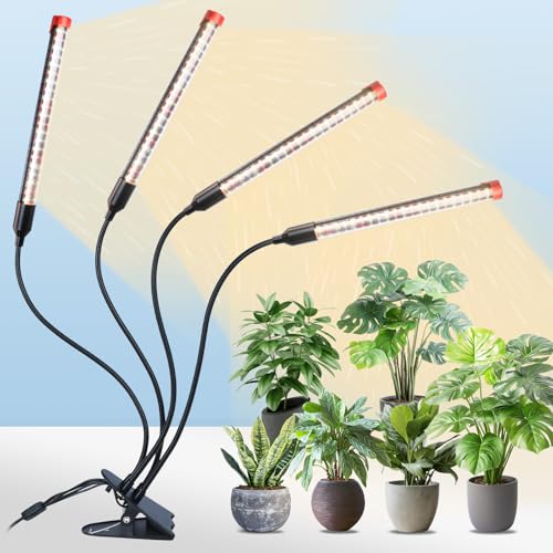 FECiDA Gamechanger 2026 36 Watt Power Draw, NO Need Adapter, 4Head Strong Clip Grow Lights for Indoor Plants with 4/8/12/16/20H Timer, LED Plant Growing Lamps for Houseplants, Bonsai, Seed Starting - size: Clip-4Head-36W