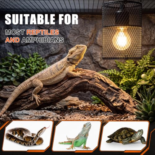 1 Pcs Reptile Heat Lamp Guard with 150W Ceramic Heat Emitter Basking Anti Scald Heating Lamp Holder Mesh Cage Reptile Protection Lampshade for Lizard Snake Without Bulb (5.5 Inch,White,Black) - color: 5.5 Inch, White, Black