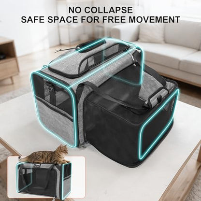 Expandable cat Carrier Soft Sided Airline Approved Pet Carrier Up to 12lbs | Top & Side Expandable, 360° Breathable Mesh, Anti-Collapse Frame, Built-in Safety Leash, Reversible Cushion for Cat Small Dog - color: Grey