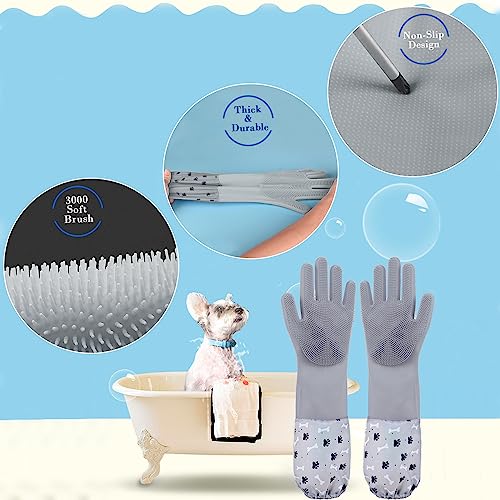 Pet Grooming Gloves Pet Hair Remover Cat, Dog Washing Gloves Silicone Heat Resistant Cleaning Gloves with High-Density Teeth Grooming Gloves for Dogs, Cats, Horses, Rabbits (1 Pair - Gray) - color: 1 Pair - Gray