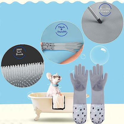 Pet Grooming Gloves Pet Hair Remover Cat, Dog Washing Gloves Silicone Heat Resistant Cleaning Gloves with High-Density Teeth Grooming Gloves for Dogs, Cats, Horses, Rabbits (1 Pair - Gray) - color: 1 Pair - Gray